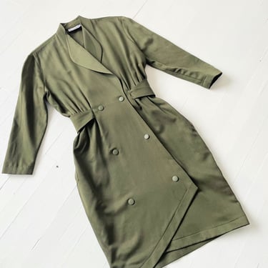 1980s Thierry Mugler Olive Green Double Breasted Dress 