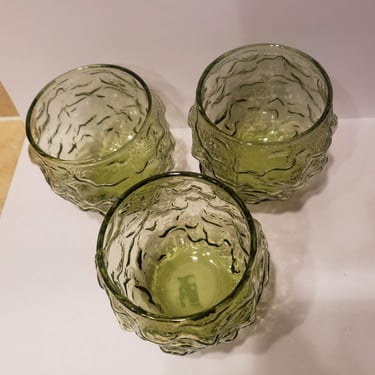 Anchor Hocking Lido Green Roly Poly glasses Set of 3 