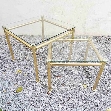 Vintage Gold Nesting Coffee Tables / Living Room Side Tables / Set of Two Coffee Tables / Metal & Glass / Italian Design / Italy / 1980/‘80s 