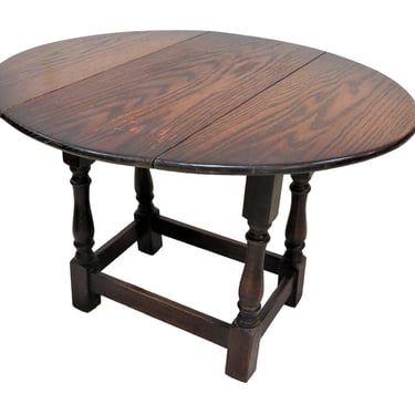 Small Side Table | Antique English Dark Oak Drop Leaf Swivel Top Accent Table 