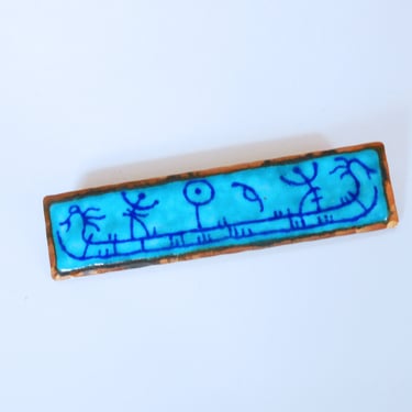 Enamel and Copper Viking Boat Brooch / Pin - Handmade in Norway by Rolf and Solveig Haukaas 