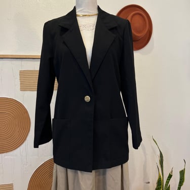 Vintage 90s Alice Stuart USA Classic Black Gold Single Button Blazer Jacket - S 