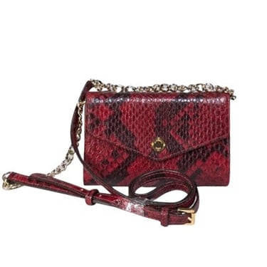 Michael Kors - Red & Black Snake Embossed Leather Wallet On Chain Crossbody Bag