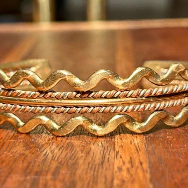 Handmade Brass Copper Open Cuff Bracelet Artisan Vintage Retro Jewelry Braided 