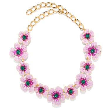 The Pink Reef Hand Painted Mauve Pearl and Emerald Floral Necklace