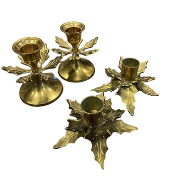 Brass Holly Holiday Leaf Candle Holders (Sold Individually) 