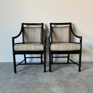 McGuire Rattan Leather Target Accent - Dining Chairs - A Pair 