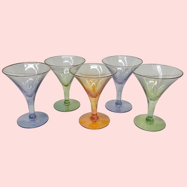 Vintage Cocktail Glasses Retro 1960s Mid Century Modern + Colored Glass + Cordial or Liqueur + Set of 5 + MCM Barware + Alcohol + Drinking 