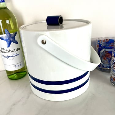 Vintage Ice Bucket, White & Navy Nautical 