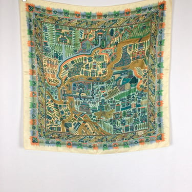 Vintage 80s Scarf | Vintage London Town print large square scarf | 1980s Liberty of London silk scarf 