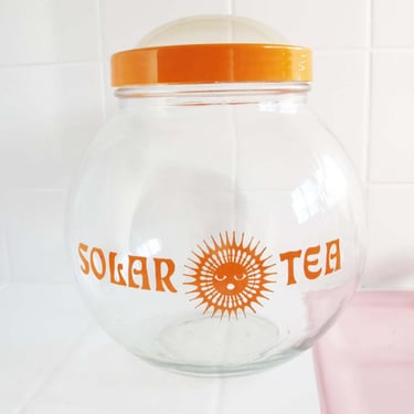 Vintage 70s Glass Sun Tea Jar with Lid - 1970s Kitchen Decor - Solar Brewed Ice Tea Orange Sun Bubble Brewer - Terrarium Plant Holder 