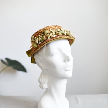 40s Straw Hat with Flower Band 