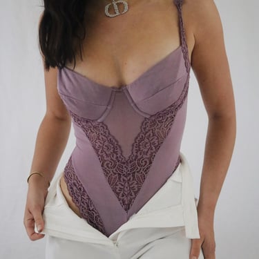 Vintage 90’s Lavender Purple Lace Victoria’s Secret Bodysuit - 36C/34D/32DD 