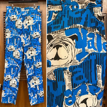 Vintage 1960’s -Deadstock- “Lilly Pulitzer” Yale Bulldog Pop Art Cotton Men’s Pants Trousers, 60’s Vintage Clothing 