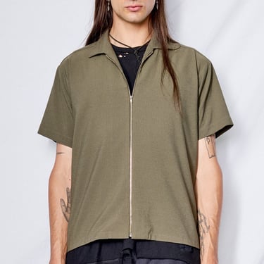 Green Seersucker Zip Camp Shirt