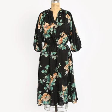 Vintage 70s dark floral midi dress 