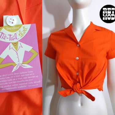 Deadstock Vintage 50s 60s Orange Cotton Button Down Tie Shirt 