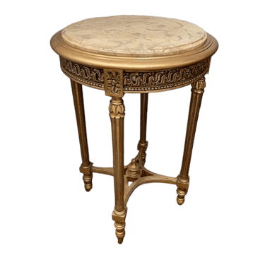 Louis XVI Style French Gilded Faux Marble Round Top Accent Table DS227-3