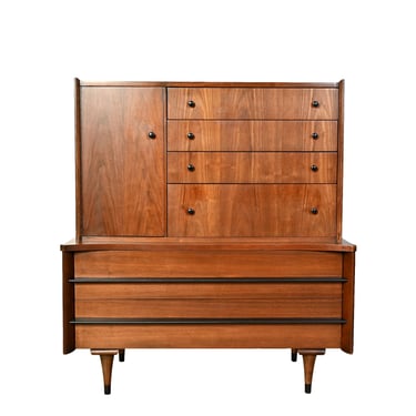 Walnut Tall Dresser Gentlemans Chest American of Martinsville Mid Century Modern 