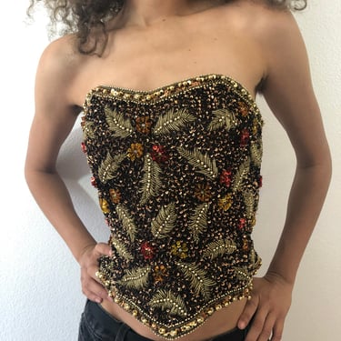 Vintage George F Couture Brown Sequined Bustier 