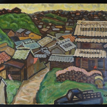 Japan oil painting landscape 1971 Kikuji Araki hand craft 