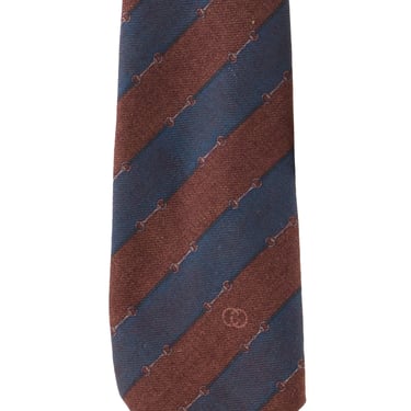 Gucci 1970s Vintage Horsebit Striped Wool & Silk Men's Tie 