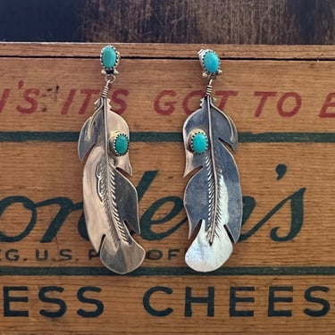 BIRDS OF A FEATHER Silver and Turquoise Navajo Statement Earrings | Handcrafted Native American Jewelry |  Southwestern Boho Style 