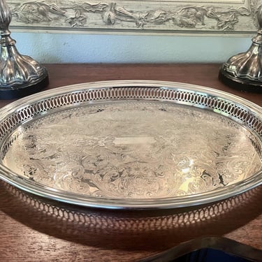 Oval Silver Tray with Raised Rim 