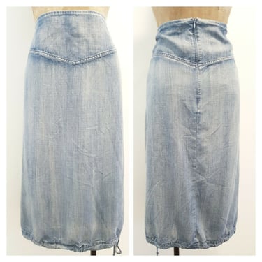Denim Skirt Size 1X Plus Blue Jean Modest Tencel Drawstring Hem Faded