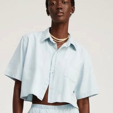 Short Sleeve Cropped Button Down