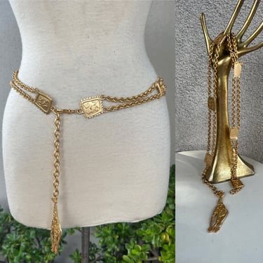 Vintage glam golden tone chain belt giraffe theme fit 31-36” Hanae Nori Paris 