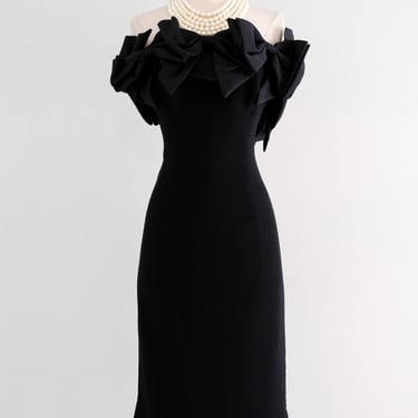 Vintage 1980's OFS Black Crepe Cocktail Dress with Satin Bows / S