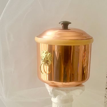 Copper Ice Bucket, Lions Head, Vintage Canister, Home Decor, 60s 70s 