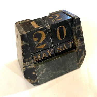 Mid-Century Modern Solid Green Marble Perpetual Desk Top Calendar