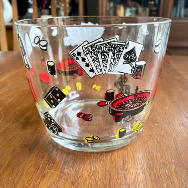 Vintage Mid-Century Modern Glass Ice Bucket with Casino Theme | Casino Night, Poker Night, Guys Night In, Mid Century Bar, Playing Cards 