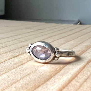 Pale Pink Rose cut Tourmaline in Sterling Silver Beaded Ring 