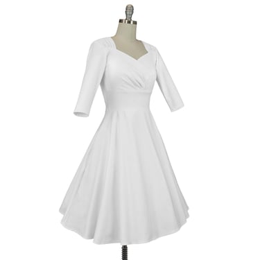 White 1940s Vintage Inspired Circle Dress w/ Pockets 
