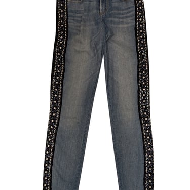 Paige - Medium Wash Skinny Leg Jeans w/ Beaded Side Stripe Sz 00