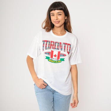 Vintage Toronto Shirt 90s Retro TShirt Canada T Shirt Graphic Travel Tee White CN Tower Monument Destination Tourist Large L 