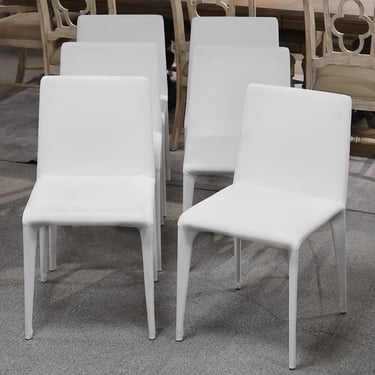 Set of 6 Bonaldo Filly White Leather Dining Chairs