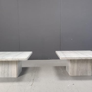 Pair of vintage white marble coffee tables, 1970s - marble cocktail tables - stone coffee tables - white marble - living room tables 