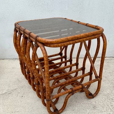 Smoked Glass Rattan Side Table