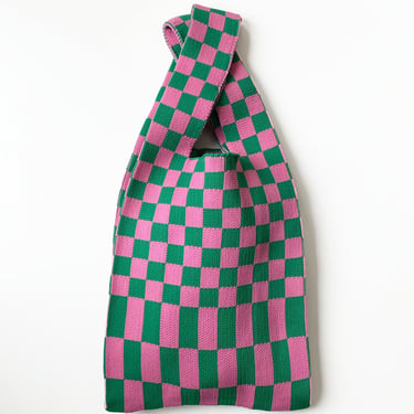Pink and Green Checkered Knit Bag