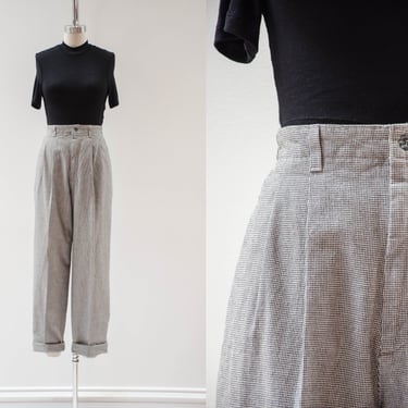 high waisted pants | 80s 90s vintage Lee Casuals black and white houndstooth checkered dark academia cotton trousers 