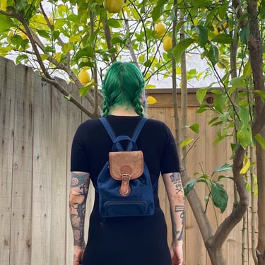 Y2K 2000’s Blue Canvas Mini Backpack with Suede 