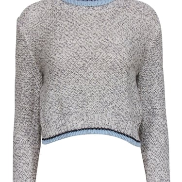 St. John - Cream, Navy &amp; Silver Cropped Turtleneck Sweater Sz S