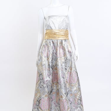 Strapless Paisley Brocade Gown