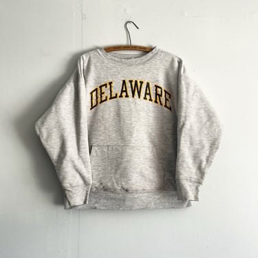 Vintage 80s University of Delaware Double Face Champion Reverse Weave Sweatshirt Hand Warmer Pockets Size L 
