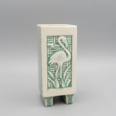 Vintage Green Flamingo Ceramic Vase | Asian Inspired California Style Pottery 