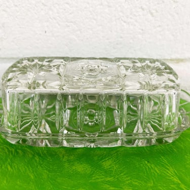 Vintage Glass Butter Dish Mid-Century Retro Made in USA Lidded Lid Kitchen Home Serving Housewarming 1960s Anchor Hocking Prescut Clear 60s 